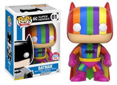 batman pop vinyl figure with multicolored stripes on it's chest and head