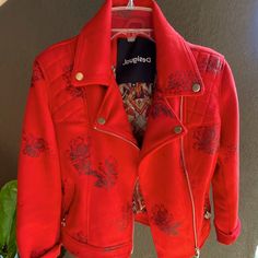 Been Worn Twice, Almost Brand New. Red Long Sleeve Biker Jacket For Winter, Red Casual Long Sleeve Biker Jacket, Casual Red Long Sleeve Biker Jacket, Casual Red Winter Biker Jacket, Red Casual Biker Jacket For Winter, Jackets & Coats, Size 4, Jackets For Women, Brand New