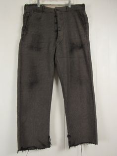 Selvedge Cotton Bottoms For Work, Washed Black Cotton Bottoms With Button Closure, Selvedge Wide Leg Cotton Pants, Cotton Wide Leg Selvedge Pants, Cotton Selvedge Wide Leg Pants, Wide Leg Selvedge Cotton Pants, Vintage Cotton Work Pants With Patch Pockets, Vintage Washed Black Straight Leg Bottoms, Classic Washed Black Workwear Pants