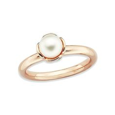 A classic solitaire sterling silver 18 karat gold plated pearl ring featuring a freshwater cultured pearl at its center. Freshwater Cultured Pearl Ring in Rose Pink Plated Sterling Silver Size: 7.  Gender: female.  Age Group: adult. Cultured Pearl Ring, Pink Plates, Topaz Jewelry, Geometric Ring, Pearl Gemstone, Pearl Diamond, Vintage Diamond, Womens Engagement Rings, Pearl Ring