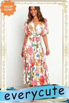 Elegant Floral Print Pleated Dress Women Summer New Slim V Neck Short Ruffle Sleev High Waist Lace-up Boho Long Dress Feminine Summer Maxi Dress With Ruffle Sleeves, Casual Ruffle Sleeve Maxi Dress For Garden Party, Bohemian Midi Dress With Ruffle Sleeves For Spring, Casual Midi Dress With Ruffle Sleeves For Vacation, Casual Ruffle Sleeve Maxi Dress For Summer, Spring Ruffle Sleeve Maxi Dress For Day Out, Casual Ruffle Sleeve Maxi Dress For Day Out, Spring Maxi Dress With Ruffle Sleeves For Day Out, Brunch Maxi Dress With Ruffles And Short Sleeves