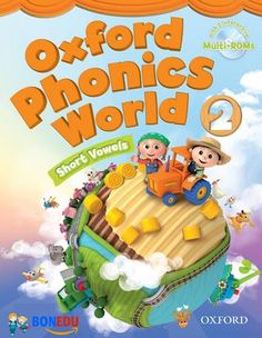 the oxford phonics world book, with an image of two children riding on top of