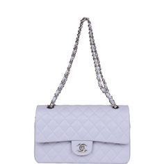 Luxury White Double Flap Bag, White Evening Bag With Double Flap, White Double Flap Evening Bag, White Double Flap Formal Bags, Elegant White Double Flap Shoulder Bag, Chic White Double Flap Shoulder Bag, Classic Silver Shoulder Bag, Classic Silver Bag With Chain Strap, White Formal Flap Bag With Chain Strap