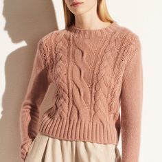 Nwt Price Negotiable “Plush Cables Climb The Center Of Our Form-Flattering Cashmere Crew For Textural Interest. 100% Cashmere.” V782178826 Blush Cream, Raglan Sleeve Sweater, Mustard Sweater, Workwear Essentials, Dolman Sleeve Sweater, Linen Sweater, Grey Crewneck, Knitwear Fashion, Chunky Knits Sweater