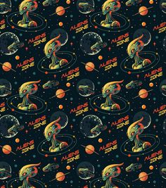 an alien themed wallpaper with space and planets