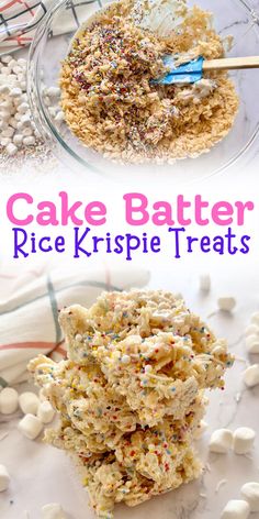 cake batter rice krispie treats with sprinkles and marshmallows