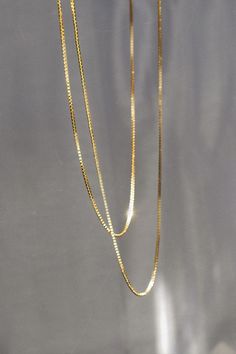 18k gold plated sterling silver dainty box chain necklaces for her Necklace Layering Gold, Box Chain Necklace, Necklace Layering, Golden Glow, Jewelry For Her, Layered Look, Box Chain, Sterling Silver Chain, How To Style