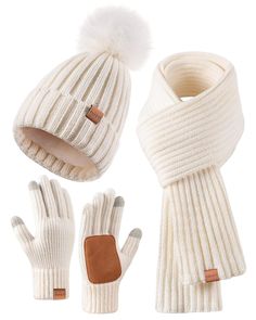 PRICES MAY VARY. TOP-QUALITY FABRIC: The women winter hat, long scarf and gloves set are all made of high quality material. The outer of the set is 100% premium acrylic. The inner of the beanie is lined with thermal fleece and the gloves is soft napping lined, which improve the warmth of the set and make them comfortable to wear in cold weather. Product Dimensions: Hat: 9.1*7.9 INCH (H*W); Gloves: 8.7*3.7 INCH(L*W); Scarf: 75*9.8 INCH(L*W). The beanie hat and gloves have good elasticity and fits Hat Scarf Gloves Set, Winter Beanie Hat, Beanie Hats For Women, Scarf Neck, Winter Chic, Winter Hats Beanie, Hat Scarf, Touch Screen Gloves, Women's Beanie