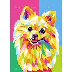 a colorful dog is shown on a multicolored background