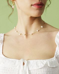 The Pearl Cable Chain Necklace-Gold | RIHOAS – rihoas Accessories For Square Neckline, Square Neck Dress Jewelry, Square Neck Accessories, Square Neckline Necklace, Jewellery For Square Neckline, Necklace For Square Neckline Dress, Square Neck Necklace, Necklace For Deep V Dress, Square Neckline Jewelry