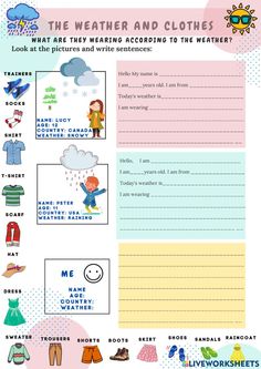 the weather and clothes worksheet for kids to learn how to use it in their classroom