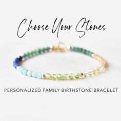 "This design-your-own bracelet showcases a dazzling selection of personalized birthstones. Every bracelet is made to order to your specifications. All gemstones stones used in this bracelet design are natural and uniform in shape - yet no two bracelets are the same. All jewelry will arrive in an elegant, ready-to-gift drawstring pouch within a gift box. With over 12 unique gemstone options to choose from, this bracelet makes the perfect gift for just about anyone in your friend or family circle. Adjustable Stackable Bracelets For Birthday, Birthstone Round Beads Jewelry For Birthday, Round Beads Birthstone Jewelry For Birthday, Adjustable Stackable Jewelry For Birthdays, Adjustable Birthstone Bracelets For Birthday, Adjustable Beaded Bracelet With Birthstone, Anniversary Jewelry With Round Birthstone Beads, Adjustable Bracelet For Birthday, Adjustable Round Beaded Bracelet With Birthstone