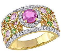 Think springtime sparkle all year round. This radiant gemstone and diamond ring makes it possible with a cluster of sapphires in several colors. From Bellini. Diamond Anniversary Bands, Diamond Anniversary, Halo Diamond Ring, Diamond Cluster Ring, Bellini, Jewelry Online Shopping, Halo Ring, Sapphire Gemstone, Diamond Halo