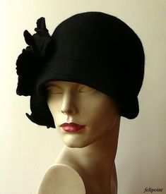 "Black felt hat Cloche Felted Hat felt hat Cloche Hat Art Hat Black Hat La belle epoque Art Deco 1920s hat Art Hats Black hat cloche 1920's hat Hats&Caps Accessories Handmade Great, very flattering hat ! Adapts to the head ! Special and unique ! Sophisticated and elegant ! As the base for my works I use great materials like highest quality Australian merino wool (18 micro). All my works are made by hand in the process of long-term, hand felting My products are unique, designed by me, always Adjustable Cloche Hat In Flapper Style, Adjustable Cloche Flapper Hat, Adjustable Wide Brim Flapper Hat, Fitted Flapper Cloche Hat With Brim, Winter Gatsby Cloche Hat, Winter Gatsby Style Cloche Hat, Wool Cloche Hat For Party, Black Wool Cloche Hat, Winter Flapper Style Cloche Hat