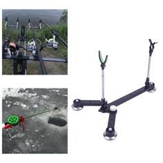 there are two different types of fishing rods on the same pole, and one is attached to an ice floer