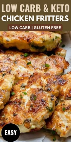 low carb and keto chicken fritters with text overlay