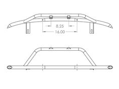 the front and rear bumper section of a vehicle with measurements for each side, including the bottom