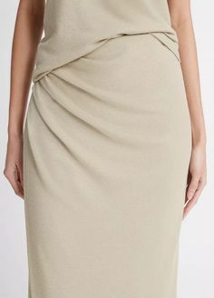 Side-Drape Skirt in Skirts | Vince Spring Stretch Draped Skirt With Ruched Detail, Stretch Draped Skirt With Ruched Detail, Relaxed Ruched Draped Skirt, Fitted Midi-length Draped Skirt For Spring, White Draped Relaxed Skirt, Timeless Dress, Wrap Skirt, Skirt Fashion, Denim Women