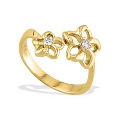 41060 - 14K Yellow Gold - Floating Plumeria Bypass Ring Detailed Jewelry, Bypass Ring, Diamond Chain, Fine Jewels, Metal Rings, Rose Gold Ring, Gold Rings, Floating, Gold Bracelet