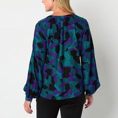 For a bold pop of personality, you can't go wrong with this chic Liz Claiborne women's blouse featuring a colorful, statement-making print. It's made from jacquard for a regular-fit and has a V-neck, long fitted sleeves, and a flowy silhouette. Pair it with tailored pants and boots. Closure Type: Pullover Head, ButtonFit: Regular FitNeckline: V NeckSleeve Length: Long SleeveSleeve Style: Fitted SleeveApparel Length: 27.5 InchesFiber Content: 100% Viscose, 100% RayonFabric Description: JacquardC… Casual Abstract Print Blouse For Fall, Casual Blouse With Abstract Print For Fall, Trendy Long Sleeve Top With Vibrant Print, Relaxed Fit Graphic Print Blouse For Fall, Fall Graphic Print Relaxed Fit Blouse, Long Sleeve Tops With Abstract Print For Work, Abstract Print Tops For Fall Workwear, Chic Multicolor Blouse For Fall, Abstract Print Workwear Tops For Fall