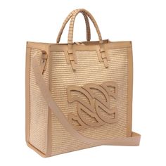 100% Calf Leather, 100% Raffia Designer Straw Bag With Double Handle For Daily Use, Designer Rectangular Straw Bag With Braided Handles, Designer Rectangular Straw Bag For Everyday Use, Designer Double Handle Straw Bag For Daily Use, Designer Rectangular Straw Bag, Designer Beige Rectangular Straw Bag, Top Handle Straw Bag With Dust Bag For Shopping, Luxury Natural Straw Bag For Shopping, Luxury Rectangular Bucket Bag With Braided Handles