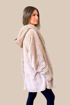 Snuggle up in this cozy oversized cardigan perfect for Fall and Winter! Our Feeling Cozy Hooded Cardigan features a super soft and fuzzy teddy fabric, open front, pockets, long sleeves, and hood. Also available in taupe. Fit: Oversized. 100% Polyester, Contrast: 70% Polyester, 24% Rayon, 6% Spandex. Model Measurements: Height 5'5", Bust 33, Waist 25, Hips 33. Teddy Fabric, Hooded Cardigan, Oversized Cardigan, Fall And Winter, Model Measurements, Front Open, Spandex, Boutique, Cream