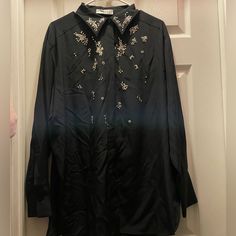 Black. Size 42. Only Used Once. No Crystals Missing. Perfect Condition! Silk Embroidery Blouse, Givenchy Top, Embroidery Blouse, Silk Embroidery, Givenchy, Button Down Shirt, Womens Tops, Embroidery, Silk