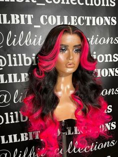 Pink Wig Ideas, Red And Black Wig, Sleek Ponytail Hairstyles, Long Human Hair Wigs, Wig Ideas, Cute Hair Colors, Hair Color Streaks