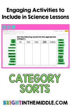 Category sorts are a great activity to add to your middle school science lessons. They help students organize information just like this body organization lesson. Click to learn more! #6thgrade #7thgrade #8thgrade Student Organization, Science Lessons, Resource Classroom, Fun Science, Middle School