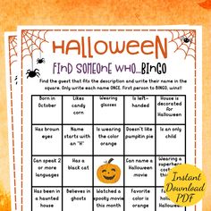 a halloween themed printable game for kids with pumpkins and spider web on it