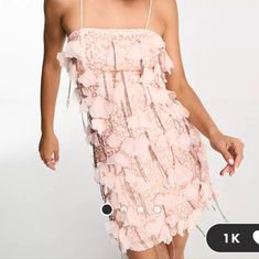 Asos Design Embellished Mini Dress With Tassel And Floral Corsage Detail In Pink Glamorous Mini Dress With Tassels For Spring, Glamorous Tasseled Mini Dress For Spring, Spring Glamorous Dresses With Tassels, Glamorous Beaded Fringe Dress For Spring, Pink Party Dress With Tassels, Spring Wedding Dress With Fringe, Pink Floral Applique Mini Dress For Spring, Pink Floral Applique Mini Dress For Party, Pink Floral Applique Mini Dress For Summer