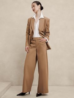 Stretch-Cotton Icon Trouser | Banana Republic Factory Classic Tailored Structured Bottoms, Classic Structured Work Pants, Classic Structured Pants For Workwear, Modern Structured Pants For Workwear, Structured Bottoms For Workwear In Fall, Classic Wide-leg Pantsuit For Work, Chic Tailored Single-breasted Bottoms, Fitted Structured Pants For Workwear, Cotton Solid Color Suits For Workwear