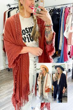 Looking for a stylish and fun way to stay warm this winter? Check out our Open Work Frayed Bohemian Ruana! This cute and cozy wrap is perfect for chilly days and nights, and can be dressed up or down to suit any occasion! #lovemyleto 100% Acrylic Imported Bohemian Soft Knit Cardigan For Spring, Spring Bohemian Soft Knit Cardigan, Bohemian Shawl For Fall Layering, Hippie Poncho With Tassels, Cozy Fall Poncho For Beach, Bohemian Spring Outerwear With Fringe, Casual Fall Poncho For The Beach, Casual Beach Shawl For Fall, Casual Beach Shawl For Spring