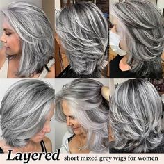 Pelucas en capas ombre gris plateado con flequillo de cortina para mujeres Peluca sintética corta gris claro Peluca bob ondulada gris en capas Peluca bob rizada gris resaltada para mujeres negras 2024 - $21.99 Brown Hair With Silver Highlights, Beautiful Gray Hair, Silver Highlights, Grey Wig, Silver Hair Color, Silver Grey Hair, Gray Hair Highlights, Ombre Wigs, Grey Hair Color