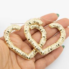 "2\" Heart Bamboo Hoop Earrings Real 10K Yellow Gold *Metal : Real 10K Gold (Properly Stamped, 10K) *Condition : Brand New *Finish : Polished *Weight : 10.09 grams *Length : 2\" = 54mm *Width : 3/16\" = 5mm *Clasp/Bail : Snap Bar All of our items are brand new and are shipped with a gift box." Earrings Real, Bamboo Hoop Earrings, Bamboo Earrings, Heart Hoop Earrings, Jewelry Business, Jewelry Earrings Hoops, Fine Jewellery Earrings, Buying Jewelry, 10k Gold