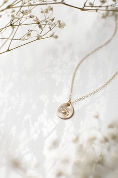 "𝐇𝐢𝐠𝐡𝐥𝐢𝐠𝐡𝐭𝐬 * Made With All 14k Yellow/Rose Gold Filled or Sterling Silver Pieces * 1/2\" Disc Fits - 8 Characters Straight Across, or - 12 Characters Curved Along The Edge * Available In 14\", 16\", 18\", 20\", and 22\" Lengths Our hand stamped, dainty 14k gold filled and sterling silver disc necklaces are a great way to carry your most special moments with you! These minimalist necklaces are dainty and simple, yet super sturdy; our pendants are designed to be timeless and meant to la Dainty 14k Gold Filled Medallion Jewelry, Dainty 14k Gold-filled Medallion Jewelry, Hypoallergenic Recycled Gold Jewelry Gift, Everyday Hypoallergenic 14k Gold-filled Charm Necklaces, Minimalist 14k Gold Filled Charm Necklace For Anniversary, Everyday Round Recycled Gold Charm Necklaces, Everyday Round Charm Necklace In Recycled Gold, Simple Gold-plated Hypoallergenic Jewelry, Everyday 14k Gold Filled Coin Necklace With Round Pendant