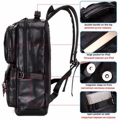 Multifunctional Breathable Leather Backpack for men - wanahavit - wanahavit Multifunctional Black Backpack For Business, Portable Black Laptop Bag, Leather Backpack With Anti-theft Pocket For Outdoor, Business Anti-theft Backpack Shoulder Bag, Black Anti-theft Backpack For Business, Black Anti-theft Business Backpack, Business Anti-theft Black Backpack, Casual Black Leather Laptop Bag, Functional Portable Backpack For Business