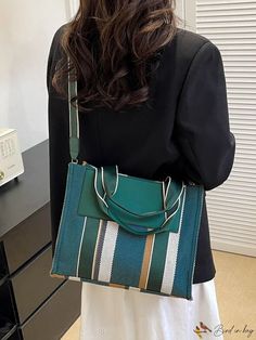 BirdinBag - Stylish Colorblock Tote Bag with Adjustable Strap - Spacious and Fashionable Color Block Tote, Green Style, Handle Bag, Green Fashion, Top Handle, Fashion Bags, Color Blocking, Adjustable Straps, Top Handle Bag