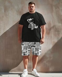 This street casual t-shirt shorts set is suitable for all kinds of casual occasions, such as vacation, beach party, summer picnic and so on. You can pair it with a pair of sandals or sneakers for a trendy look. Whether you are on vacation or in daily life, this set will give you a comfortable and stylish wearing experience. This suit is suitable for casual wear, daily wear, sports, travel and so on. It is the perfect gift for father, husband, father, son, boyfriend and brother. Please refer to t Casual Black Summer T-shirt, Black Graphic Print Shorts For Leisure, Leisure Black Graphic Print Shorts, Casual Black Shorts For Vacation, Summer Casual T-shirt For Leisure, Casual Summer Leisure T-shirt, Casual Black Vacation Shorts, Leisure Shorts With Letter Print For Beach Season, Black Casual Summer T-shirt