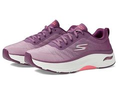 SKECHERS Max Cushioning Arch Fit Breeze Tech - Women's Shoes : Purple/Pink : Walk in comfort and style all day long wearing the lightweight and durable SKECHERS Max Cushioning Arch Fit Breeze Tech shoes. Running shoes with engineered mesh knit upper. Removable Arch FitA insole reduce shock and increase weight dispersion. Lightweight and responsive ULTRA GOA midsole. Classic round toe silhouette. Brand name and logo detailing on the padded tongue and the quarter respectively. Lace-up closure for Low-top Cushioned Walking Shoes In Breathable Fabric, Low-top Running Shoes With Arch Support In Breathable Fabric, Functional Pink Running Shoes With Arch Support, Pink Sports Sneakers With Arch Support, Low-top Running Shoes With Arch Support And Breathable Fabric, Low-top Breathable Running Shoes With Arch Support, Low-top Walking Shoes With Cushioned Footbed, Low-top Cushioned Running Shoes In Breathable Fabric, Mesh Running Shoes With Arch Support For Light Exercise