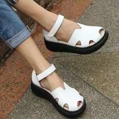 White Wedge Heels, Women Summer Sandals, Summer Sandals Wedge, Casual Wedges, Summer Wedges, White Wedges, Buckle Ankle Boots, Sandals Casual, Strap Sandals Women