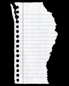 a piece of lined paper with holes in the middle and lines drawn on it, against a black background