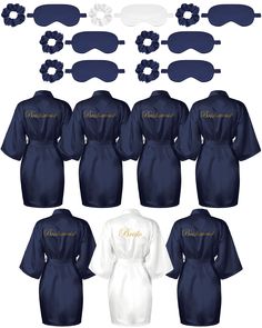 PRICES MAY VARY. Nice Combination Set: the package comes with 7 pieces of bridal party robes, including 1 bride embroidered robe and 6 bridesmaid robes, each gown comes with a matching eye mask and hair tie set in the same color, sufficient in quantities and styles to meet your requirement of using Soft and Comfortable: the bridesmaids robes, eye mask and hair ring are all made of quality satin fabric, which is soft and skin friendly; The inside of the eye mask is filled with 180 grams of silk c Sleeping Eye Mask, Satin Robes, Embroidered Robes, Dream Wedding Decorations, Bridal Party Robes, Blue Themed Wedding, Satin Kimono, Future Wedding Plans, Navy Blue Wedding