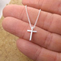 Simple Sterling Silver Cross Pendant Necklace, Silver Cross Necklace With Delicate Chain, Minimalist Cross Necklace With Delicate Chain Crucifix, Minimalist Crucifix Cross Necklace With Delicate Chain, Everyday Sterling Silver Crucifix Necklace, Minimalist Cross Charm Necklace With Delicate Chain, Dainty Sterling Silver Cross Necklace For Gift, Dainty Sterling Silver Cross Pendant Charm Necklace, Minimalist Cross Pendant Necklace For Gift