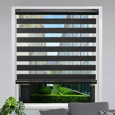 a living room scene with focus on the blinds