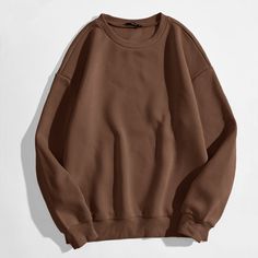 Coffee Brown Casual  Long Sleeve Polyester Plain Pullovers  Slight Stretch Spring/Fall Plus Size Sweatshirts Brown Crewneck, Brown Sweatshirt, Plus Size Pullover, Dropped Shoulder Sweatshirt, Loose Pullover, Round Neck Sweatshirts, Women Long Sleeve Tops, Plus Size Sweaters, Trendy Fashion Women