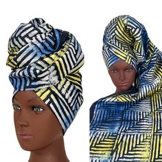 This beautiful Head Wrap head scarf is made of 100% cotton African fabric, Adire, and is hand-dyed for a unique and vibrant pattern. Measuring 72 inches in length and 21 inches in width, it is a versatile accessory that can be worn in various ways. The scarf is suitable for women of all ages and can be worn to complement any outfit. It is easy to care for, as it is hand and machine-washable. This item is handmade in Nigeria and features accents that add to its African character. It is a must-hav Blue Bohemian Headwrap One Size, Bohemian Blue Headwrap For Summer, Blue Cotton Scarves, One Size Fits All, Blue Bohemian One-size Headwrap, African Character, Wrap Head Scarf, Cotton Head Scarf, Head Tie, Head Scarves