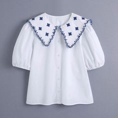 Brand Name: LUJIA ALANOrigin: CN(Origin)Material: PolyesterClothing Length: ShortDecoration: EmbroideryRelease Date: Spring 2021Thickness: ThinFabric Type: BroadclothSeason: SummerClothing Patterns: StraightModel Number: S8913Material Composition: Synthetic FiberPattern Type: FloralFabric content: 96% and aboveGender: WOMENStyle: CasualAge: Ages 18-35 Years OldCollar: Sailor CollarClosure Type: Single BreastedShirts Type: Casual ShirtsSleeve Style: Puff SleeveSleeve Length(cm): Short Collar White Shirt, Embroidery Patchwork, Pink Wedding Shoes, White Collared Shirt, Female Shorts, Sailor Collar, Shirt Embroidery, Embroidery Blouse, Puff Sleeve Blouse