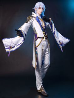 Includes: Overcoat, vest, pants, collar, gloves, shoulder armor, handguards, decorations, prop, top.
Material: Satin, Uniform.
Size: male XS-XXL White Fantasy Costume For Role Play, Anime Style White Costume Sets, Fantasy Cosplay Costume For Winter, Winter Fantasy Cosplay Costume, White Winter Cosplay Costume, Elven Style Cosplay Costume For Cosplay Events, White Elven Costume For Cosplay Events, White Costume Sets For Cosplay Events, White Elven Costume For Fantasy Events