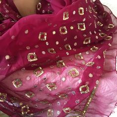 "Vintage Deep Purple Sheer Georgette Dupatta Shaw. Exquisite Gold Metallic Embroidery and Beading With Tiny Sequin Squares. Beautiful Hand Beading and Embroidery. 60 Inches of Flower and Leaf Embroidery and Beading With Overall Flower Type Embellishment and Sequin and Rochelle Bead Border. This listing is for a very pretty, feminine georgette semi-sheer dupatta shawl. This Dupatta Shawl was recently acquired from India. Great for a shawl, fabric/craft use, evening wrap or evening at the opera, a Traditional Multicolor Embroidered Fabric With Sequins, Embellished Multicolor Embroidered Dupatta For Party, Celebration Embellished Georgette Dupatta, Embellished Georgette Dupatta For Celebration, Bohemian Embellished Dupatta For Diwali, Multicolor Embroidered Fabric With Sequins For Festivals, Festivals Multicolor Embroidered Fabric With Sequins, Traditional Embroidered Fabric With Sequins, Festive Multicolor Embroidered Fabric With Sequins